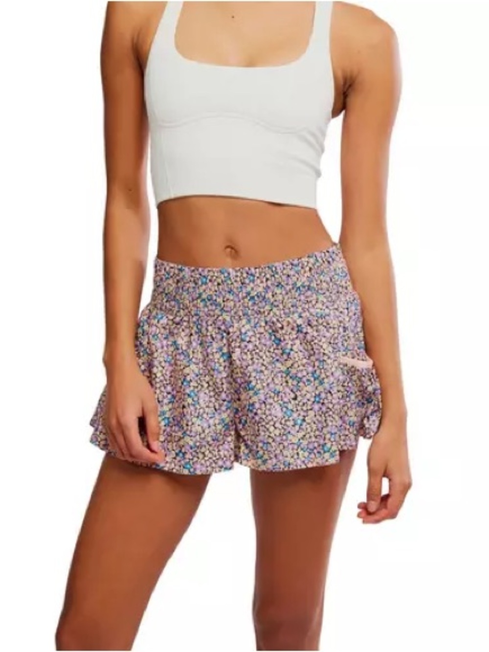 Free People Movement Lavender Floral Athletic Shorts